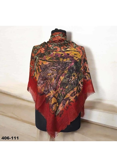 Soft İpek Desenli Flamlı Kotton Eşarp 406-111 Çok Renkli