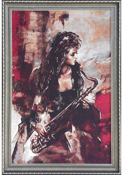Figüratif Seri-04 Dokuma Goblen Kumaş-Saksafon Çalan Kız