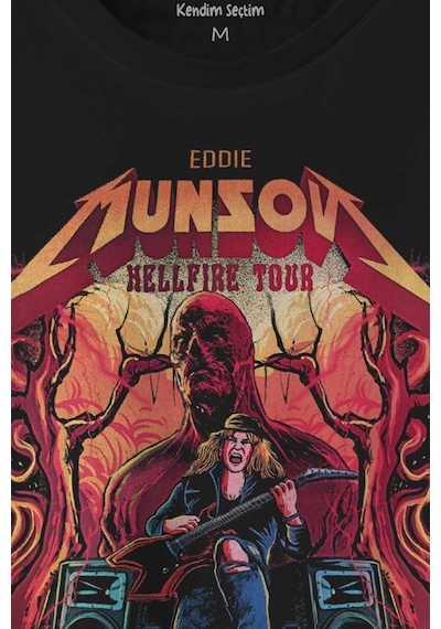 Eddie Munson Hell Fire Club Hellfire Tour Baskılı Tişört Unisex T-shirt 001