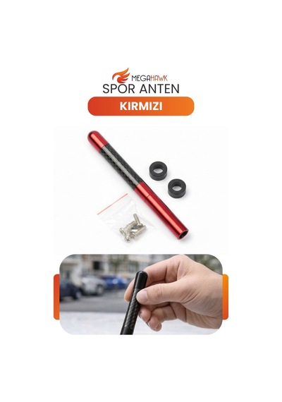 Spor Anten Kırmızı Karbon Görünümlü Universal Kısa Oto Anten Vidalı