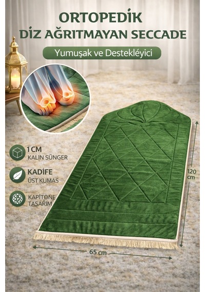 Ortopedik Diz Ağrıtmayan Kapitone Tasarım Hediyelik Çeyizlik Seccade 1cm Sünger 65 120 Ebat Yeşil
