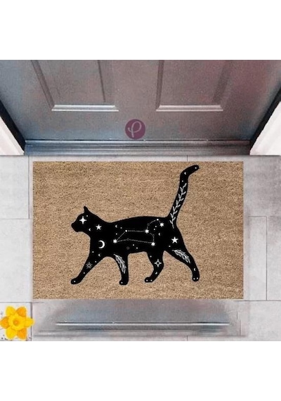 Kapı Önü Paspası Dekoratif Dijital Baskı Kedi P-2496 Renkli