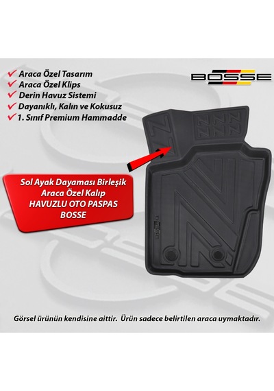 Dacia Duster Paspas 4X2 ve 4X4 Araca Özel 2009 2017 BOSSE 3D Havuzlu Oto Paspas Paspas