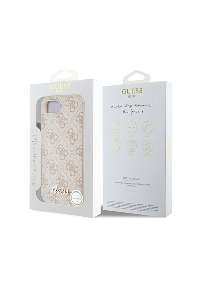 Apple iPhone 16e Uyumlu Kılıf Guess Lisanslı 4g Desenli Script Metal Logolu Kapak Pembe