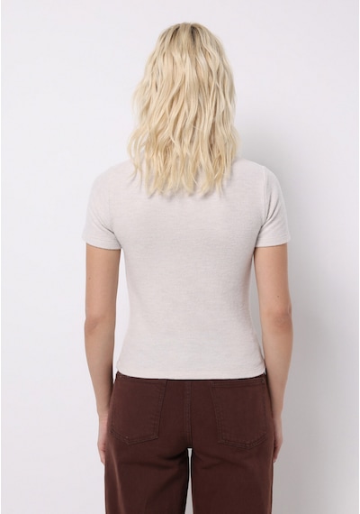 Colin's Colins Slim Fit Dik Yaka Düz Kadın Ekru Kısa Kol Tişört Cl1077100 Q1.v2 Ecm Ecru Melange