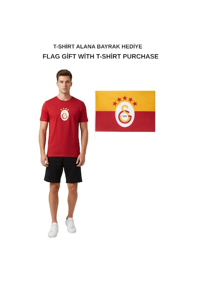 Gsstore Galatasaray Lisanslı Armalı T-shirt Bayrak Ve Lazer Kutu Hediyeli Kırmızı