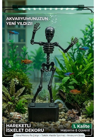 Dans Eden İskelet Akvaryum Hava Taşı Dekoru Hareketli 3d Baskı - Siyah
