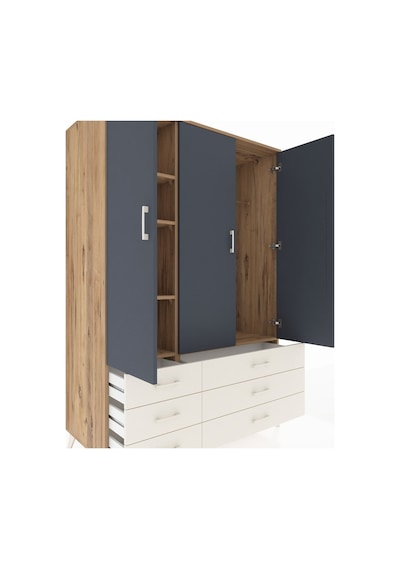 Kronos Dolap 5 Raflı 6 Çekmeceli Tek Askılı 132x59x195 Çam-an... Çam
