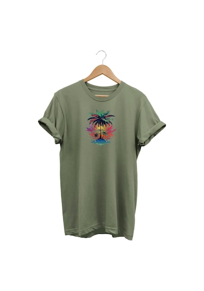 Widi Palmiye Baskılı Haki T-shirt Haki Yeşil