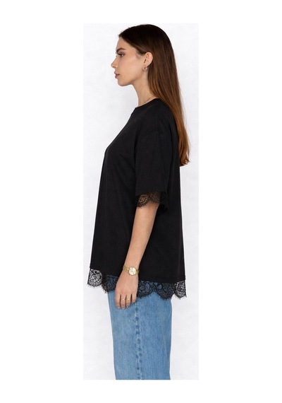 Normal People Kıva - Dantel Detaylı T-shirt Siyah