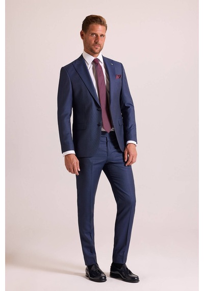 Ysf Erkek Petrol Slim Fit Sivri Yaka Takım Elbise Petrol
