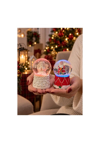 Dekoratif Yılbaşı Hediye Seti 2 Li Kombin Melek Ve Noel Baba Figürlü Kar Küresi 6.5 Cm Hediye Biblo