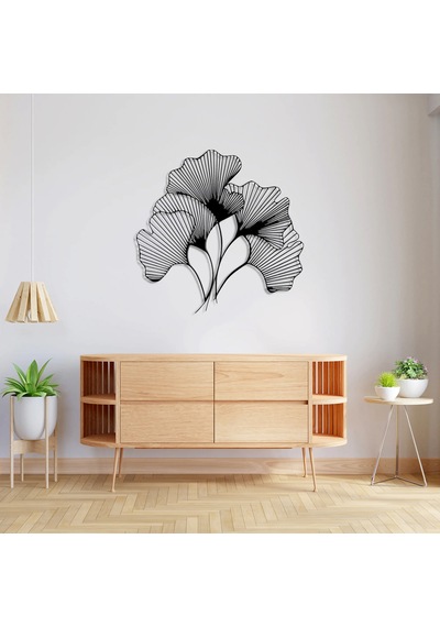 Ginkgo Bilbao Yaprağı Metal Tablo Siyah