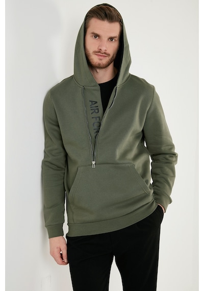 Buratti Kanguru Cepli Fermuarlı Kapüşon Yaka Slim Fit Erkek Sweat 575707 Haki