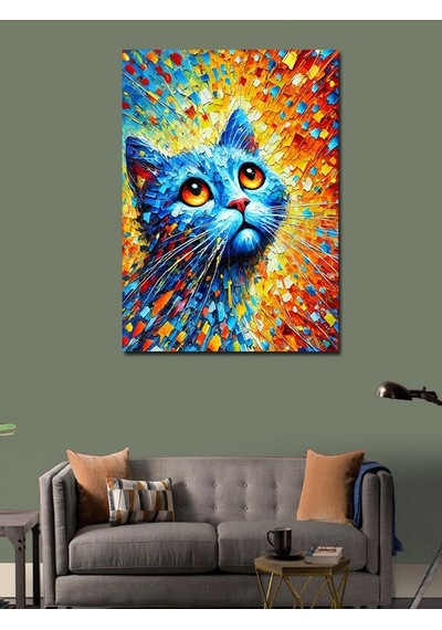 Kanvas Tablo Renkli Kedi İllüstrasyonu 50cmx70cm
