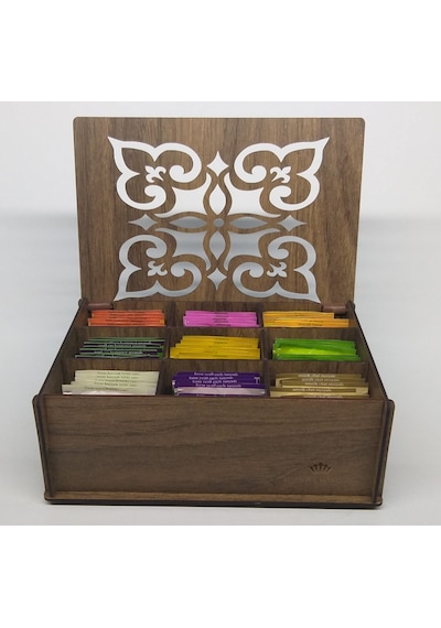 Ahşap Çay Kutusu Tea Box 9 Bölmeli Gdz 72 Adet Bitki Çayı Dahil Çok Renkli