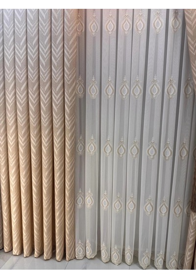 Nivemeshome Sardes 703 Gold 1/3 Pileli Tül Perde Ekru-gold