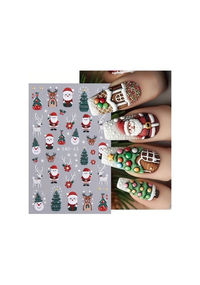 Geyik Kar Tanesi Noel Baba Çam Ağacı 3d Tasarım Yapışkan Sticker Tırnak Dövmesi Nail Art