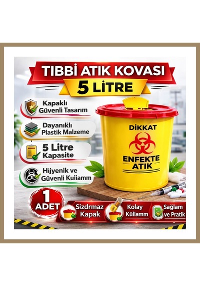Bezos Atık Kovası 5 Litre 1 Adet Kapaklı Atık Kutusu Enfekte Atık Kovası 22
