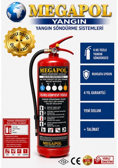 6 Kg Kkt Tozlu Yangın Söndürme Cihazı, Yangın Tüpü, Yangın Söndürücü