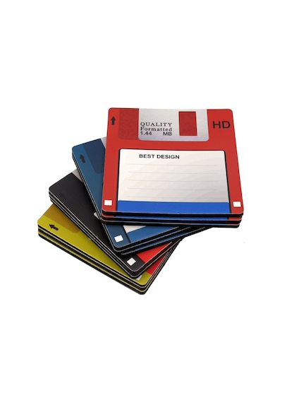 3.5 Disket Bardak Altlığı Seti Retro - 12 Adet - 4 Renk Çok Renkli