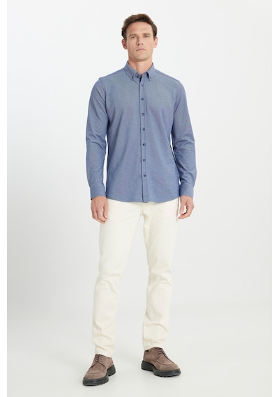AC&Co / Altınyıldız Classics Erkek Lacı Pamuklu Örme Slim Fit Dar Kesim Düğmeli Yaka Gömlek Lacı Lacivert AC&Co / Altınyıldız Classics Erkek Lacı Pamuklu Örme Slim Fit Dar Kesim Düğmeli Yaka Gömlek Lacı Lacivert