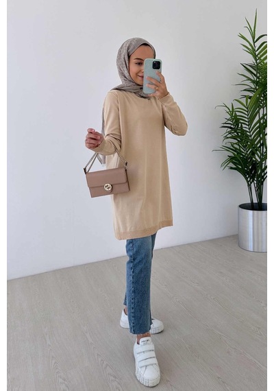 Kahijab Basic Merserize Tunik - Sütlü Kahve Sütlü Kahve