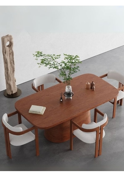 Barocco İtalyan Still Oval Ahşap Yemek Masası 100x200 Açık Ceviz
