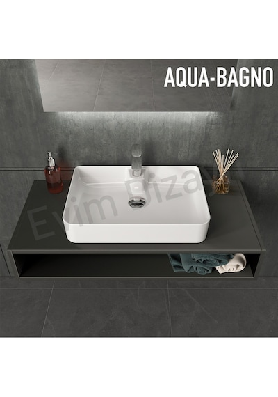 Mestola Tezgah Üstü Kare Çanak Lavabo Batarya Delikli 50 X 35 Cm Beyaz