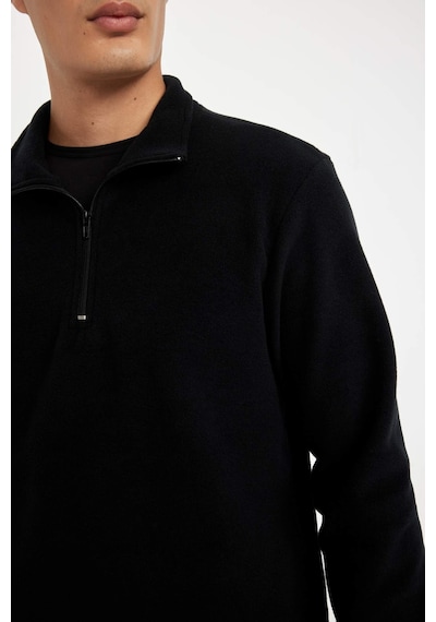 DeFacto Siyah Tüylenme Yapmayan Soğuk Geçirmez Regular Fit Dik Yaka Fermuarlı Polar Sweatshirt Y3996AZNSBK81