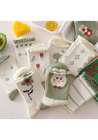 Hitit Socks Kadın 5 Çift Premium Kabartma Desenli Çiçek Ve Çi... Çok Renkli