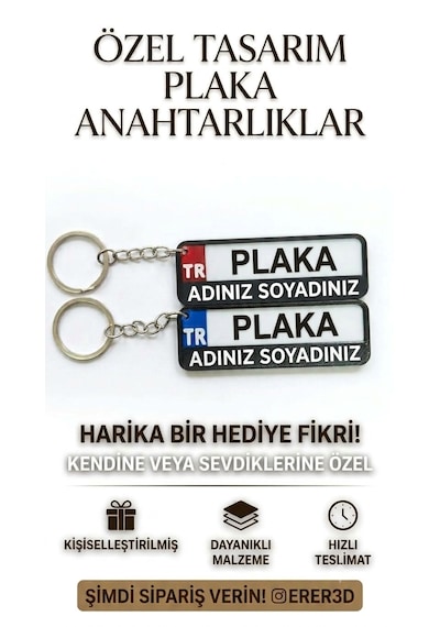 Kişiye Özel Plaka Anahtarlık Kırmızı - Mavi