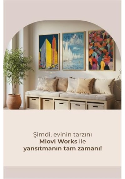 3'lü Ahşap Çerçeveli Poster Seti New Yorker &amp Şehir Manzaralı Retro Sanat Koleksiyonu Çok Renkli 21 X 30 Genel