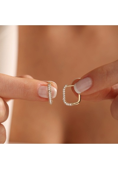 Sembol Gold Taşlı Altın Halka Küpe Kare Form 1.5 CM