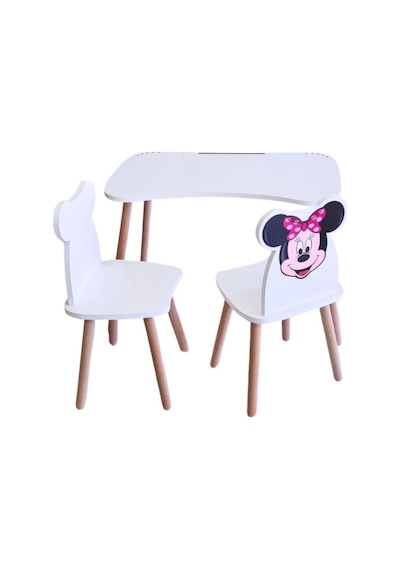 Liva Ahşap Çocuk Aktivite 1 Masa 2 Sandalye Takımı 4-12 Yaş Minnie Mouse Çok Renkli