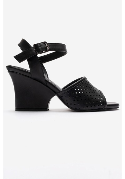 Luvishoes Hervon Siyah Cilt Kadın Dolgu Topuklu Ayakkabı