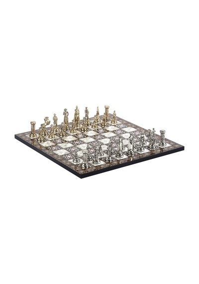 Orta Boy Metal İngiliz Satranç Takımı Parlak Ve Sedef Desenli Mdf