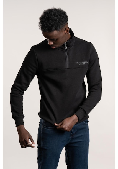 Fbı Fermuarlı Dik Yaka 3 İplik İçi Şardonlu Slimfit Sweatshirt Siyah
