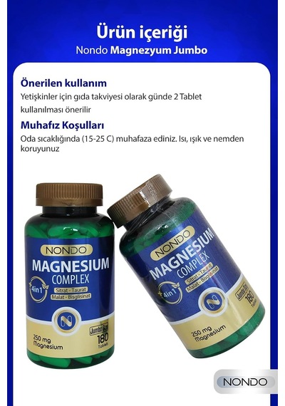 Magnezyum Kompleks 60 Tablet 250 Mg 4 Form, Sitrat, Taurat, Malat, Bisglisinat, B6 Vitamini