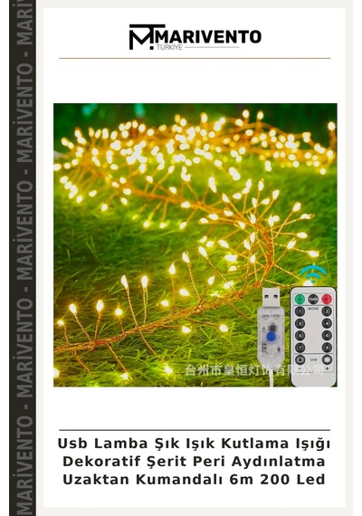 Usb Lamba Şık Işık Kutlama Işığı Dekoratif Şerit Peri Aydınlatma Uzaktan Kumandalı 6m 200 Led Gün Işığı