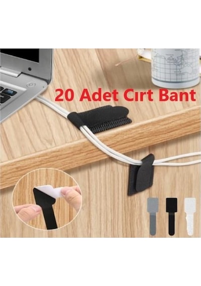 3b Trend 20 Adet Siyah Kendinden Yapışkanlı Cırt Cırt Bant Güçlü Tutunma, Çok Amaçlı Kullanım