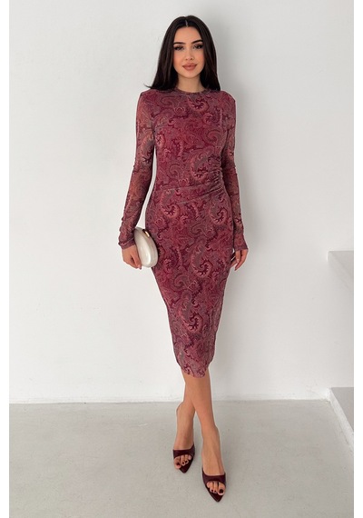 Noa & Noa Kadın Paisley Desenli Midi Elbise Burgundy Veil Bordo Noa & Noa Kadın Paisley Desenli Midi Elbise Burgundy Veil Bordo