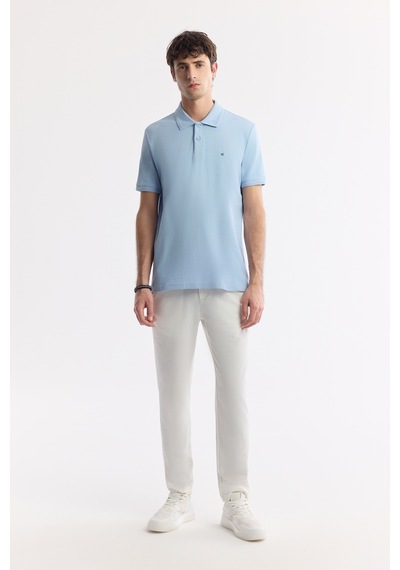Avva Erkek Açık Mavi Kıvrılmaz Polo Yaka %100 Pamuk Basic Regular Fit T-shirt B001032