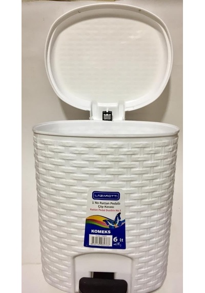 6lt Rattan Beyaz Hasır Desenli Çıkarılabilen Kovalı Pedallı Çöp Kovası Diğer