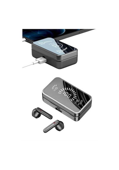 Powerbankli Bluetooth Kulaklık Yüksek Ses Aynalı Çift Dijital Gösterge Ekranı -