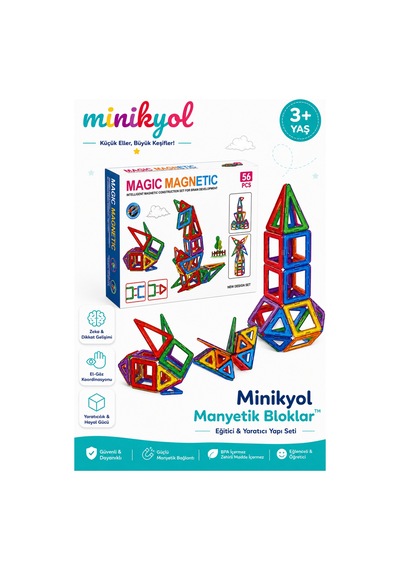 Manyetik Bloklar 56 Parça Eğitici Ve Yaratıcı Yapı Seti 3d Stem Oyuncağı 3+ Yaş 2