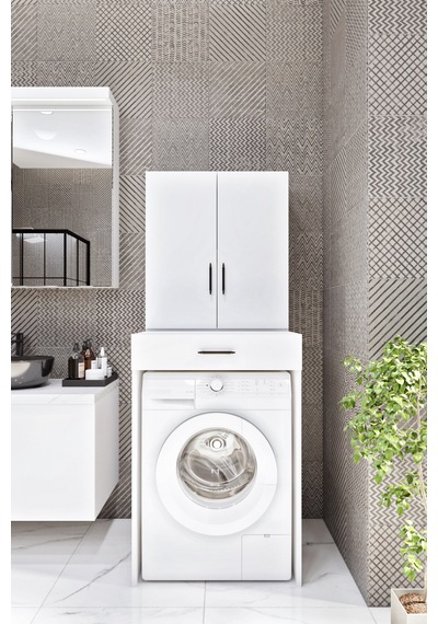 Ases Mobilya Esl0240 Çamaşır Makinesi Dolabı Banyo Çok Amaçlı Dolap 2 Kapaklı Beyaz Beyaz