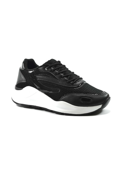 Flet 119 Siyah Bağlı Yüksek Taban Kadın Sneaker Spor Ayakkabı Siyah