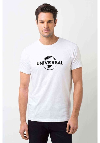 Universal Logo Baskılı Beyaz Erkek Tshirt