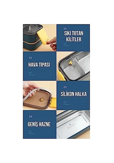Ml Iki Kat Üç Bölme Paslanmaz Çelik Lunch Box Yeni Nesil Sefer Tası - Kaşıkçatallı -1400462 Diğer